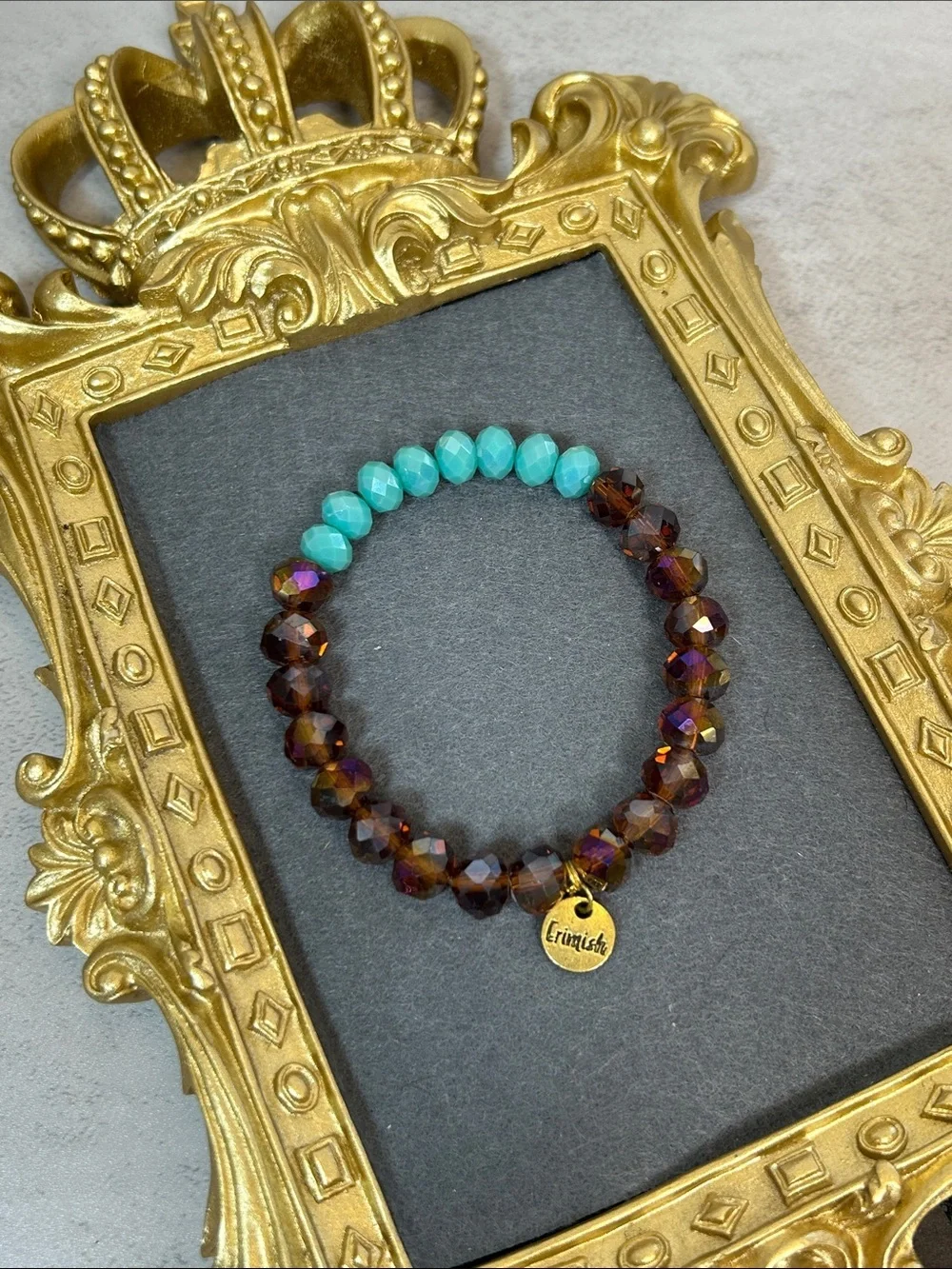 Erimish Turquoise and Amber Faceted Bead Stretch Bracelet with Gold Charm